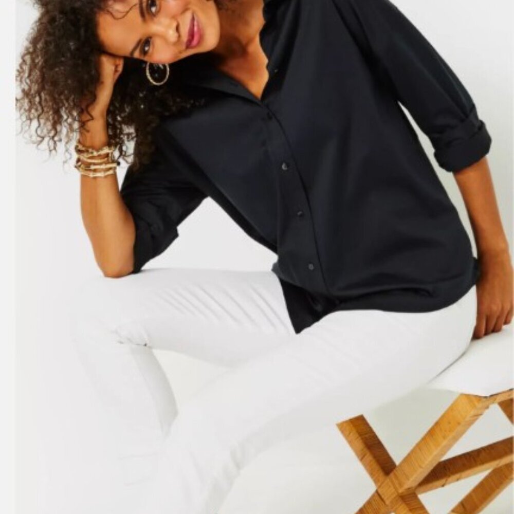 Lilly Pulitzer Women's Stevey Relaxed Button Down Stretch Shirt - Onyx Large